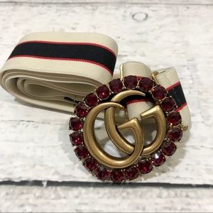 Gucci belt jaquared stripe double GG and crystals